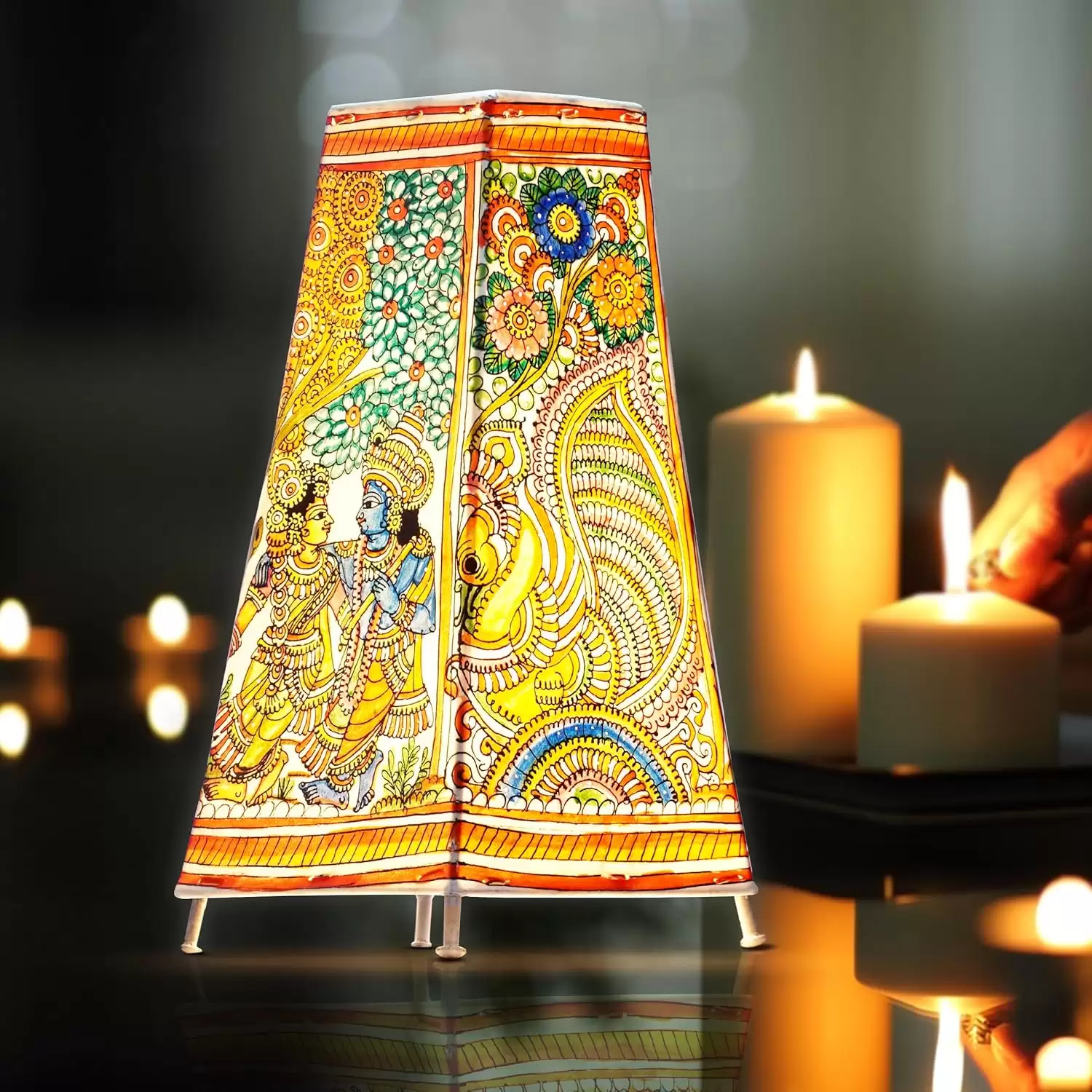 Artdarshan Andhra Handpainted Leather Floor Lamp | Handmade Leather Tholu Lamp | Size 32.5x15.5 cm | Decorative Lamps Diwali Gift